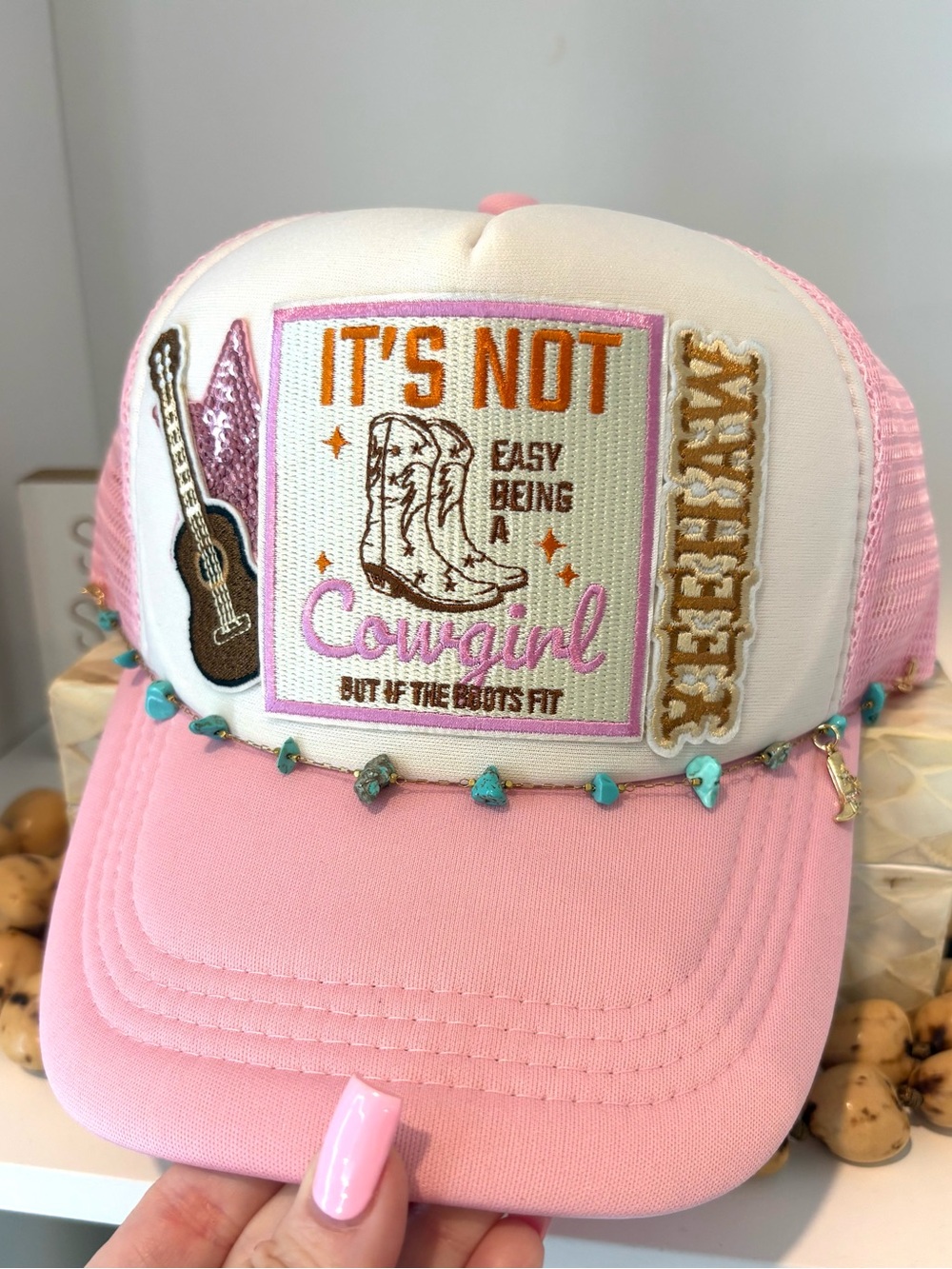 Cowgirl Pink Embroidered Trucker Hat - Accessories